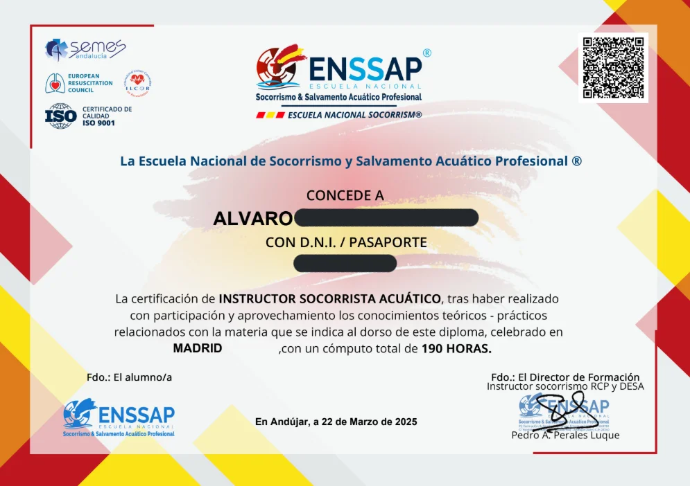 Diploma de instructor de socorrismo